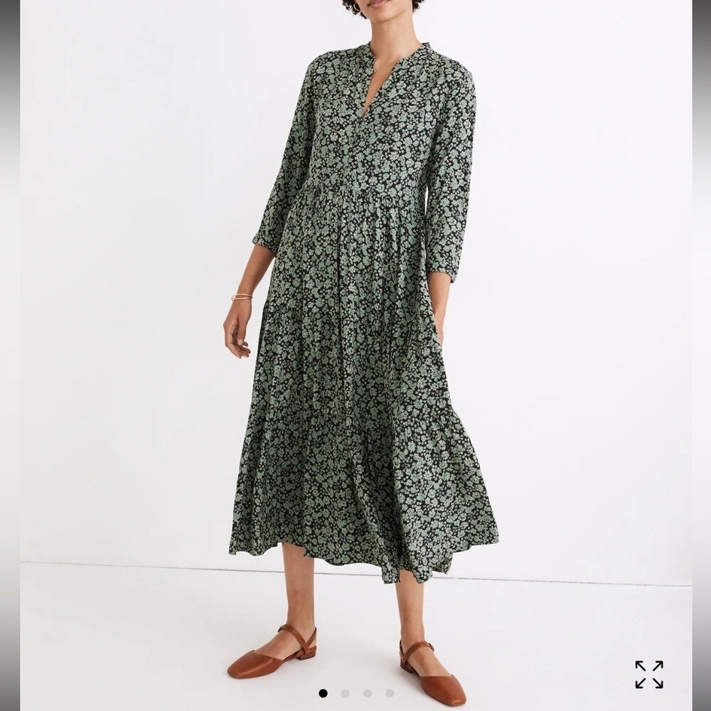Madewell Green Floral Midi Dress